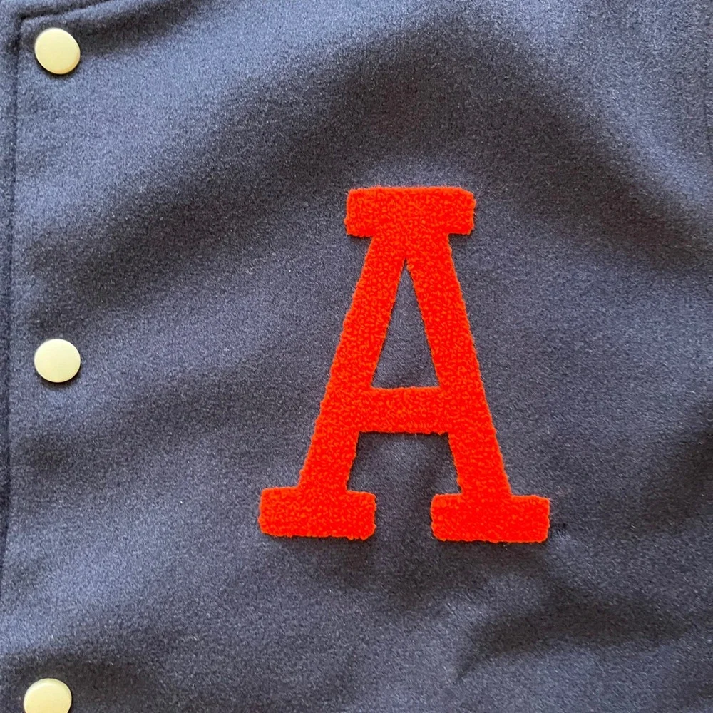 Homefield Auburn Men Varsity Jacket Navy Blue Cream Letterman Chenille A PatchXL